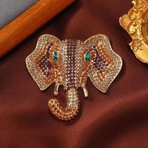 Vintage Elephant Brown Crystal Brooch